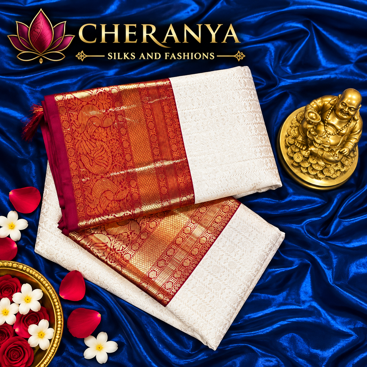 Cheranya Silks On Royal Blue Satin — Bridal Sarees