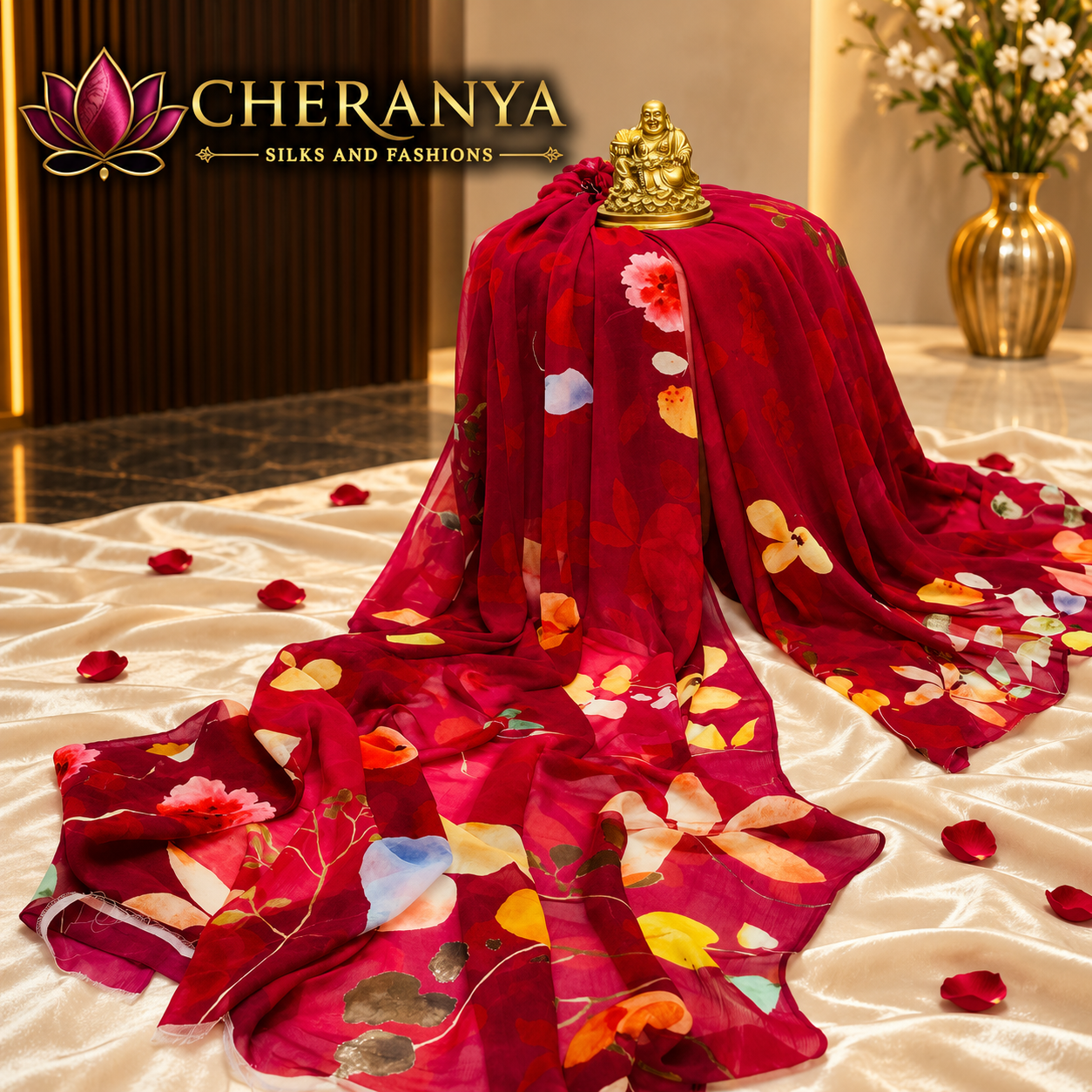 Cheranya Maroon Floral Silk Display — Designer/ Party Wear Sarees