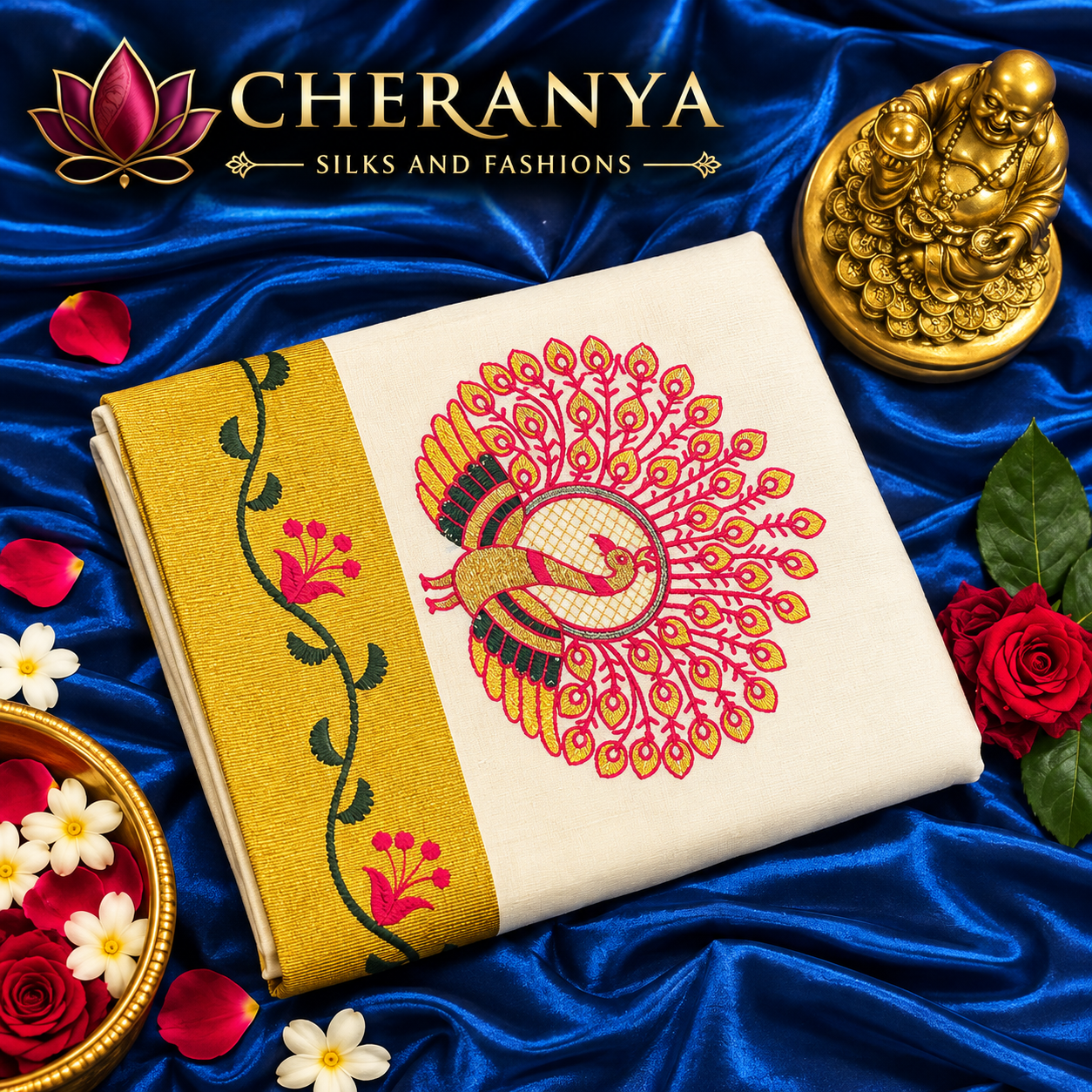Cheranya Silk Peacock Flatlaygrg — Cotton Sarees