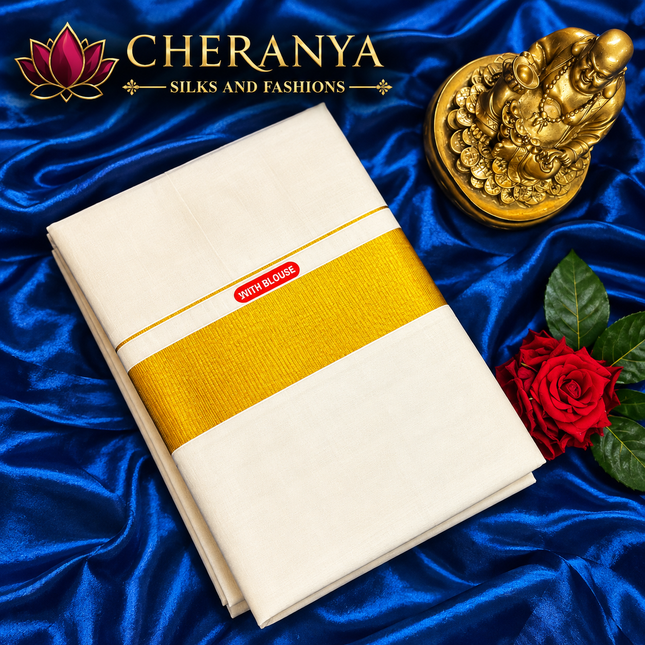 Cheranya Silks Golden Border Elegance — Cotton Sarees