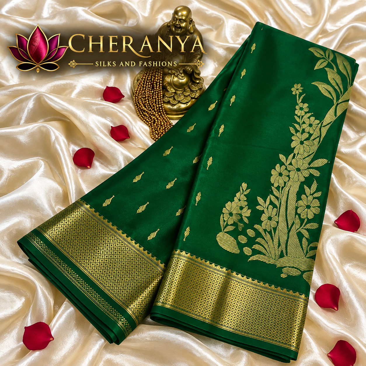 Cheranya Emerald Silk Elegance — Pure Mysore Crepe