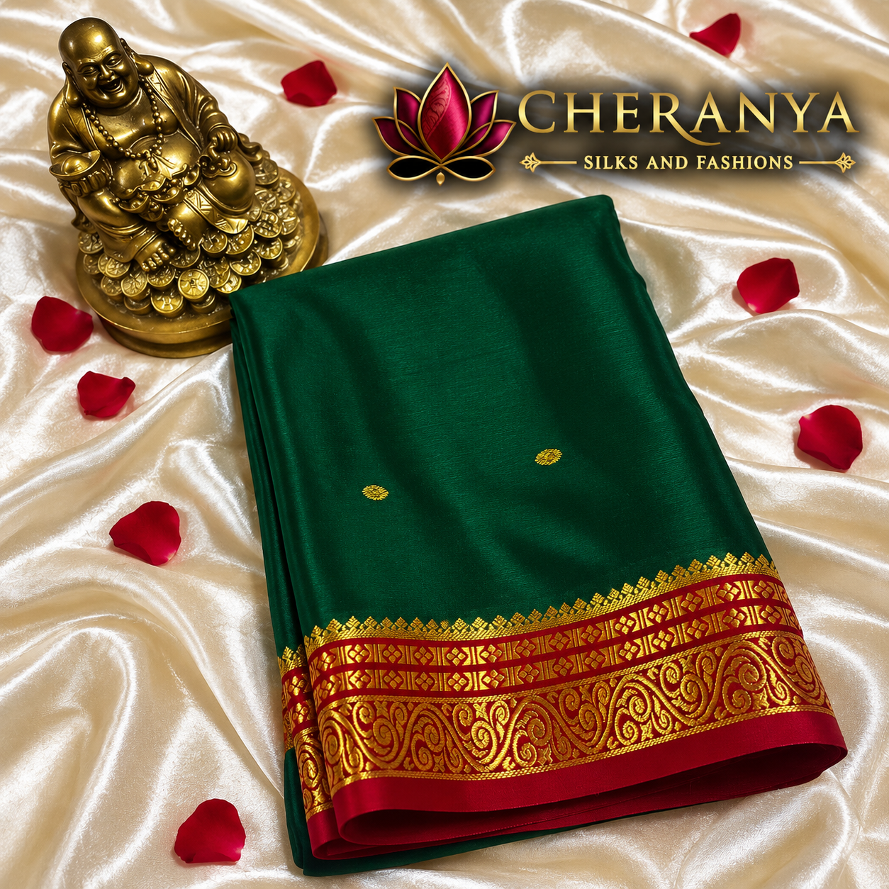 Cheranya Emerald Silk Saree Showcase — Pure Mysore Crepe