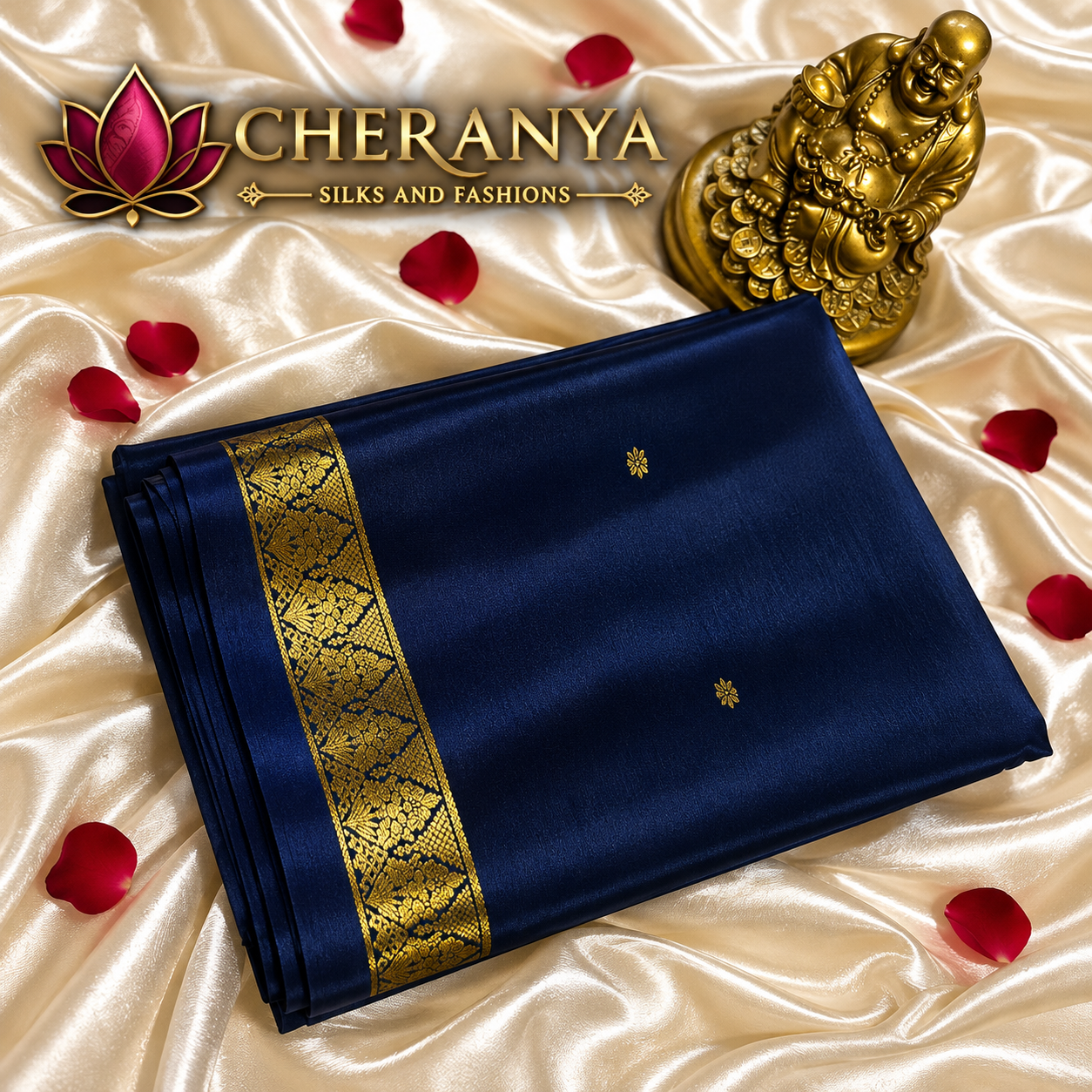 Cheranya Navy Silk Luxury Showcase — Pure Mysore Crepe