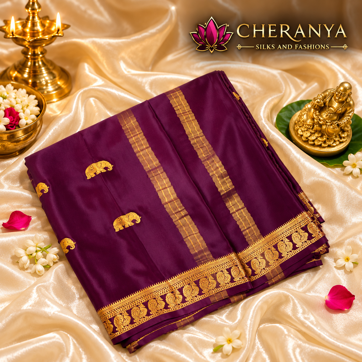 Cheranya Purple Silk Saree Showcase 2 — Pure Mysore Crepe