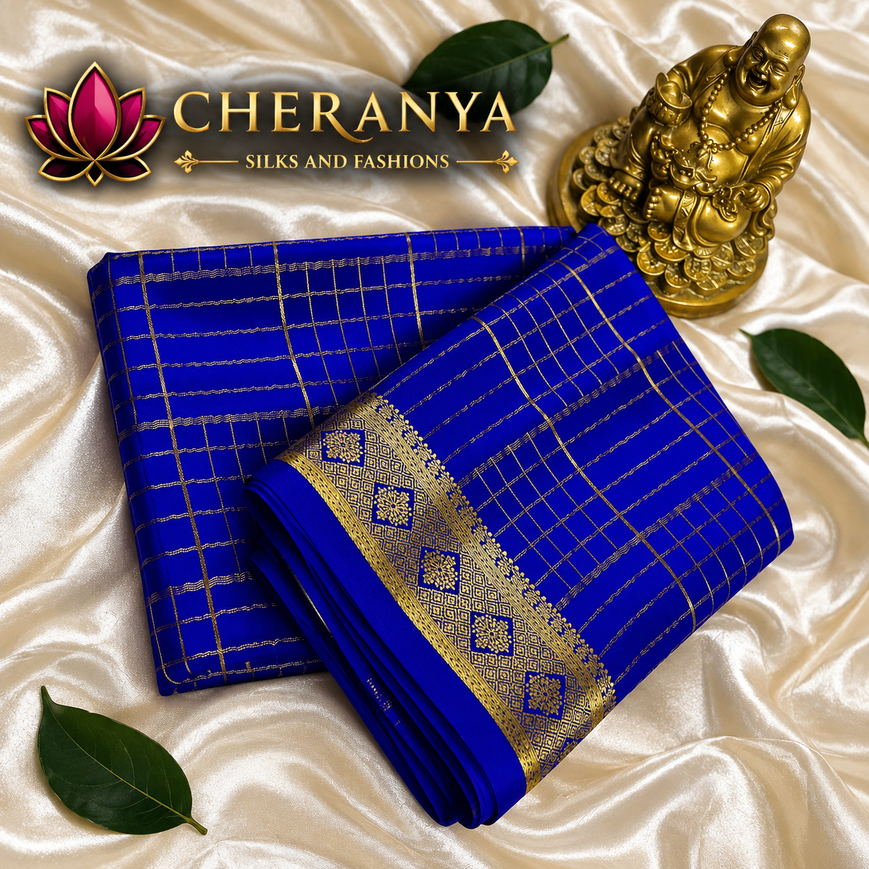 Cheranya Royal Blue Silk Showcase — Pure Mysore Crepe