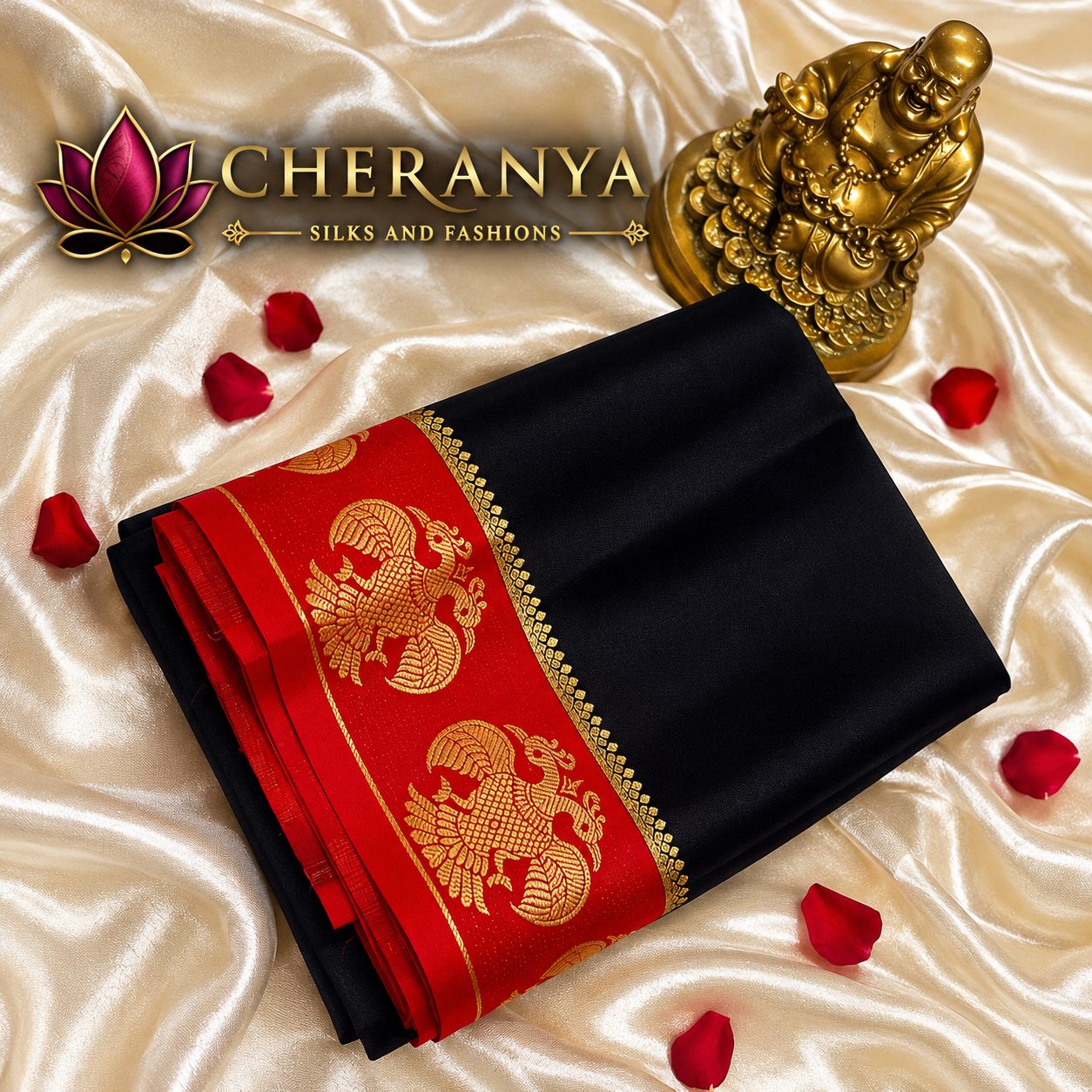 Cheranya Silk Saree Luxury Still Life — Pure Mysore Crepe