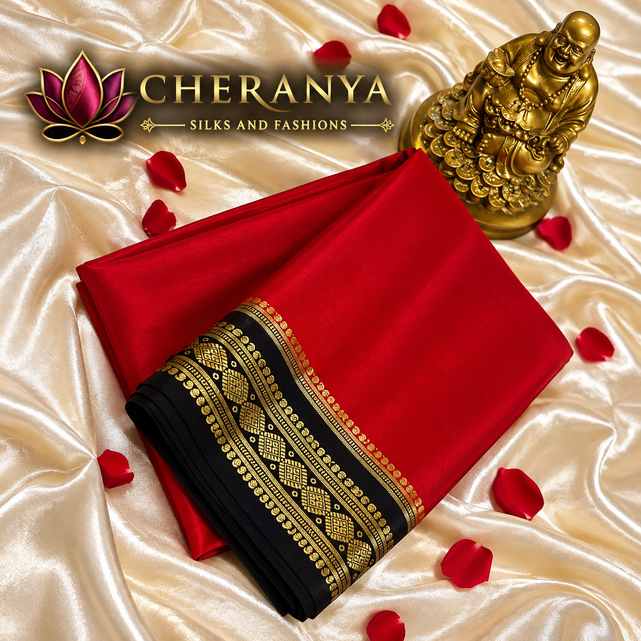 Cheranya Silks Red Silk Elegance — Pure Mysore Crepe