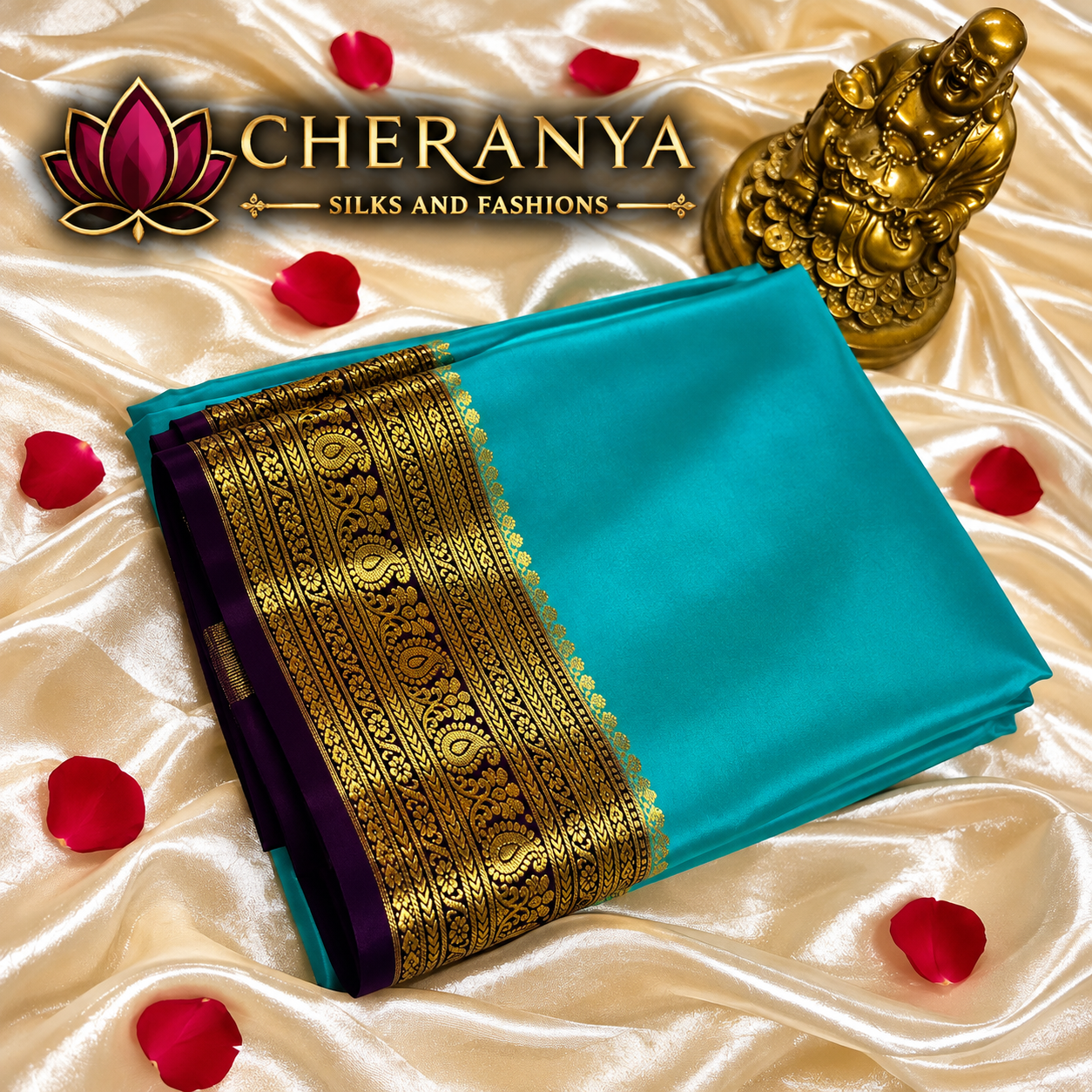 Cheranya Turquoise Silk Saree Showcase — Pure Mysore Crepe