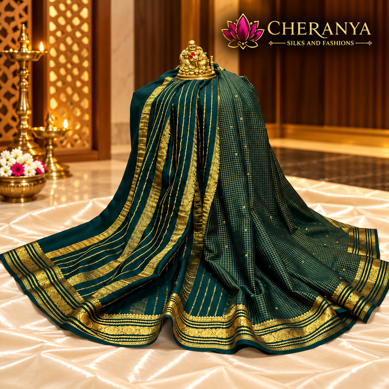 Emerald Teal Silk Saree Showcase — Pure Mysore Crepe
