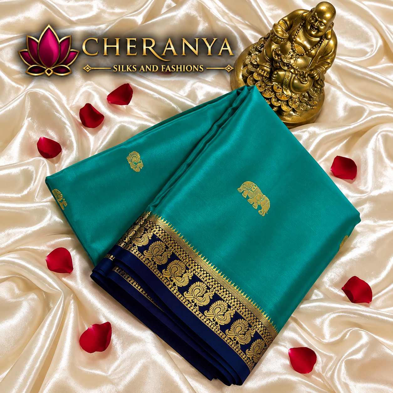 Luxury Teal Silk Saree Showcase — Pure Mysore Crepe