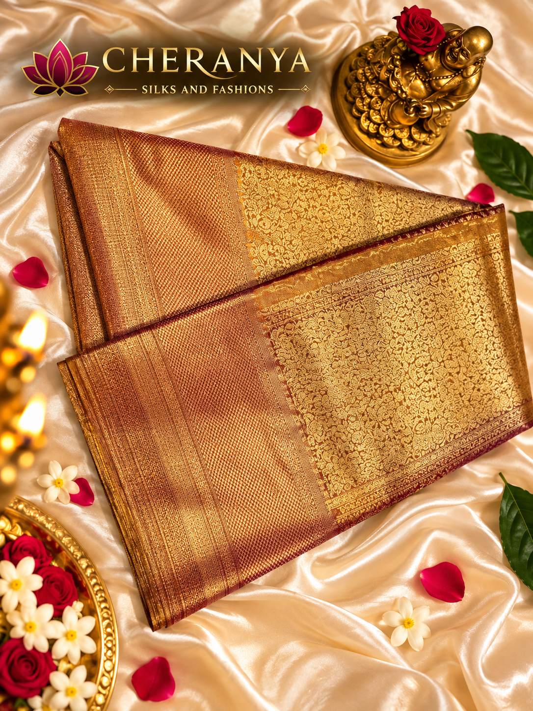 Cheranya Golden Silk Saree Elegance — Tissue Silk