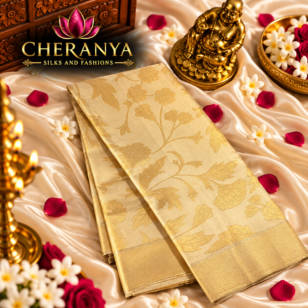 Cheranya Golden Silk Saree Showcase — Tissue Silk